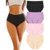 imageFINETOO Womens High Waisted Seamless Underwear Full Coverage Brief Ladies No Show Panties Sexy Lingerie RegularampampPlus SizeBlack  Purple  Pink  Beige