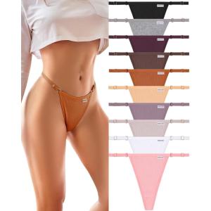 imageFINETOO 10 Pack Adjustable G String Thongs for Women Sexy Underwear Low Rise Womens Thong Cotton Panties for Ladies SXLSetd10pack