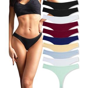 imageFINETOO 10 pack Cotton Thongs for Women Breathable Low Rise Bikini Lady Panties Womens Underwear Sexy SXLSet110pack