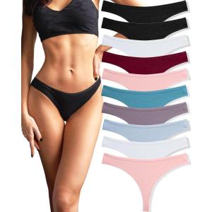 imageFINETOO 10 pack Cotton Thongs for Women Breathable Low Rise Bikini Lady Panties Womens Underwear Sexy SXLSet210pack