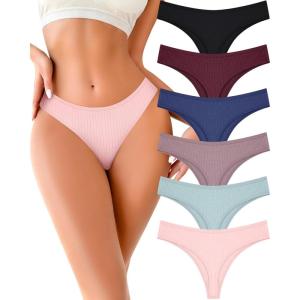 imageFINETOO Cotton Thongs for Women Soft Low Rise Sexy Thong Ladies Panties Womens Underwear 6 Pack SXXXLSet16pack