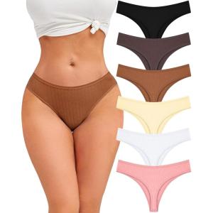 imageFINETOO Cotton Thongs for Women Soft Low Rise Sexy Thong Ladies Panties Womens Underwear 6 Pack SXXXLSet76pack