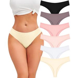 imageFINETOO Cotton Thongs for Women Soft Low Rise Sexy Thong Ladies Panties Womens Underwear 6 Pack SXXXLSet86pack