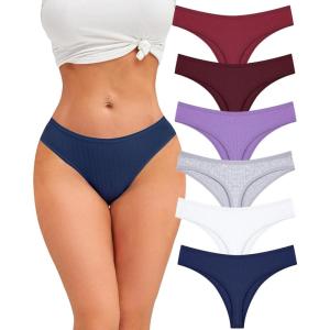 imageFINETOO Cotton Thongs for Women Soft Low Rise Sexy Thong Ladies Panties Womens Underwear 6 Pack SXXXLSet96pack