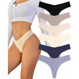 imageFINETOO Seamless Thongs for Women Sexy No Show Panties Invisible Vwaisted Stretch Ladies Underwear 6 Pack XSXLB6pack