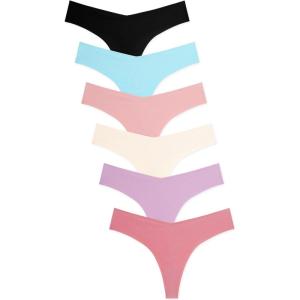 imageFINETOO Seamless Thongs for Women Sexy No Show Panties Invisible Vwaisted Stretch Ladies Underwear 6 Pack XSXLC6pack