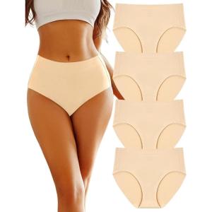 imageFINETOO Womens High Waisted Seamless Underwear Full Coverage Brief Ladies No Show Panties Sexy Lingerie RegularampampPlus SizeBeige