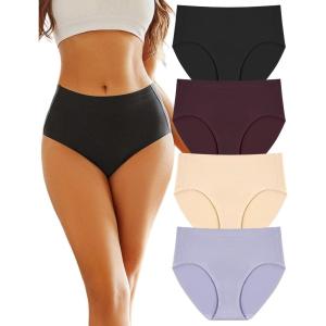 imageFINETOO Womens High Waisted Seamless Underwear Full Coverage Brief Ladies No Show Panties Sexy Lingerie RegularampampPlus SizeBlack  Beige  Grape Purple  Silver Gray