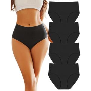 imageFINETOO Womens High Waisted Seamless Underwear Full Coverage Brief Ladies No Show Panties Sexy Lingerie RegularampampPlus SizeBlack
