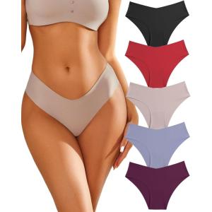 imageFINETOO Womens Seamless Underwear Soft Stretch Briefs Invisibles Hipster V Cut cheeky No Show Bikini Panties 5 pack XSLOption E