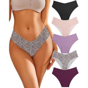 imageFINETOO Womens Seamless Underwear Soft Stretch Briefs Invisibles Hipster V Cut cheeky No Show Bikini Panties 5 pack XSLOption F