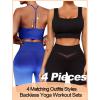 imageWorkout Outfits Sets for Women 4 piece Seamless Backless Tank Sport Bra High Waist Short Yoga Gym Matching Active Set0 Navy  Black
