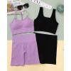 imageWorkout Outfits Sets for Women 4 piece Seamless Backless Tank Sport Bra High Waist Short Yoga Gym Matching Active Set0 Purple  Black
