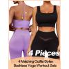 imageWorkout Outfits Sets for Women 4 piece Seamless Backless Tank Sport Bra High Waist Short Yoga Gym Matching Active Set0 Purple  Black