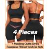imageWorkout Outfits Sets for Women 4 piece Seamless Backless Tank Sport Bra High Waist Short Yoga Gym Matching Active SetBlack  Black