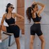 imageWorkout Outfits Sets for Women 4 piece Seamless Backless Tank Sport Bra High Waist Short Yoga Gym Matching Active SetBlack  Black