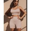 imageWorkout Outfits Sets for Women 4 piece Seamless Backless Tank Sport Bra High Waist Short Yoga Gym Matching Active SetLight Khaki  Light Khaki