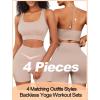 imageWorkout Outfits Sets for Women 4 piece Seamless Backless Tank Sport Bra High Waist Short Yoga Gym Matching Active SetLight Khaki  Light Khaki