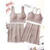 imageWorkout Outfits Sets for Women 4 piece Seamless Backless Tank Sport Bra High Waist Short Yoga Gym Matching Active SetLight Khaki  Light Khaki