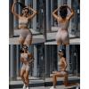 imageWorkout Outfits Sets for Women 4 piece Seamless Backless Tank Sport Bra High Waist Short Yoga Gym Matching Active SetLight Khaki  Light Khaki