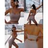 imageWorkout Outfits Sets for Women 4 piece Seamless Backless Tank Sport Bra High Waist Short Yoga Gym Matching Active SetLight Khaki  Light Khaki