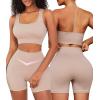 imageWorkout Outfits Sets for Women 4 piece Seamless Backless Tank Sport Bra High Waist Short Yoga Gym Matching Active SetLight Khaki  Light Khaki