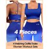imageWorkout Outfits Sets for Women 4 piece Seamless Backless Tank Sport Bra High Waist Short Yoga Gym Matching Active SetNavy  Navy