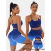 imageWorkout Outfits Sets for Women 4 piece Seamless Backless Tank Sport Bra High Waist Short Yoga Gym Matching Active SetNavy  Navy