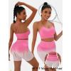 imageWorkout Outfits Sets for Women 4 piece Seamless Backless Tank Sport Bra High Waist Short Yoga Gym Matching Active SetPink  Pink
