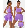 imageWorkout Outfits Sets for Women 4 piece Seamless Backless Tank Sport Bra High Waist Short Yoga Gym Matching Active SetPurple  Purple