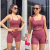 imageWorkout Outfits Sets for Women 4 piece Seamless Backless Tank Sport Bra High Waist Short Yoga Gym Matching Active SetRed  Red