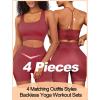 imageWorkout Outfits Sets for Women 4 piece Seamless Backless Tank Sport Bra High Waist Short Yoga Gym Matching Active SetRed  Red