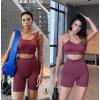 imageWorkout Outfits Sets for Women 4 piece Seamless Backless Tank Sport Bra High Waist Short Yoga Gym Matching Active SetRed  Red