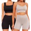 imageFINETOO Workout Sets for Women 4 Pieces Ribbed Crop Tank Shorts Active Gym Exercise High Waisted Sports Yoga Outfit SLPack B