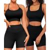 imageWorkout Outfits Sets for Women 4 piece Seamless Backless Tank Sport Bra High Waist Short Yoga Gym Matching Active SetBlack  Black