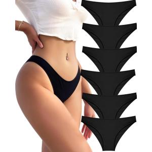 imageFINETOO 6 Pack Cotton Underwear for Women Cute Low Rise Bikini Panties High Cut Breathable Sexy Womens Cheeky SXLSet4pack