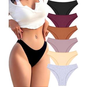 imageFINETOO 6 Pack Cotton Underwear for Women Cute Low Rise Bikini Panties High Cut Breathable Sexy Womens Cheeky SXLSet5pack