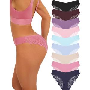 imageFINETOO 6 Pack Sexy Underwear for Women Silky Seamless No Show Panties Ladies Lace Bikini Lightweight Cheeky HipsterColor 19 Pack