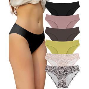 imageFINETOO 6 Pack Womens Seamless Hipster Underwear No Show Panties Invisibles Briefs Soft Stretch Bikini Underwears XSXLColor 1