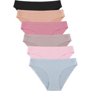 imageFINETOO 6 Pack Womens Seamless Hipster Underwear No Show Panties Invisibles Briefs Soft Stretch Bikini Underwears XSXLSolid 2