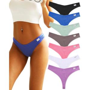 imageFINETOO 7 Pack Womens Thongs Underwear Cotton Breathable Low Rise Hipster Panties Sexy SXL7pack Thongs E