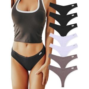 imageFINETOO 7 Pack Womens Thongs Underwear Cotton Breathable Low Rise Hipster Panties Sexy SXL7pack Thongs Sansek