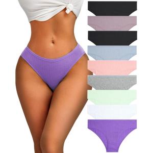 imageFINETOO 9 Pack Cotton Underwear for Women Sexy Low Rise Ribbed Hipster Breathable Soft Womens Bikini Panties Cheeky SXXXLSeta9pack