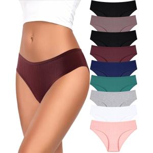 imageFINETOO 9 Pack Cotton Underwear for Women Sexy Low Rise Ribbed Hipster Breathable Soft Womens Bikini Panties Cheeky SXXXLSetb9pack