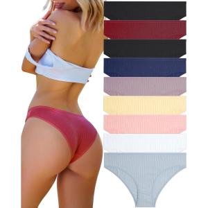 imageFINETOO 9 Pack Cotton Underwear for Women Sexy Low Rise Ribbed Hipster Breathable Soft Womens Bikini Panties Cheeky SXXXLSetc9pack