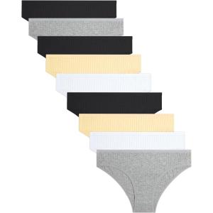 imageFINETOO 9 Pack Cotton Underwear for Women Sexy Low Rise Ribbed Hipster Breathable Soft Womens Bikini Panties Cheeky SXXXLSetd9pack