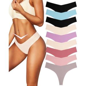 imageFINETOO 9 Pack Seamless Thongs for Women No Show Underwear V Waisted Comfortable Sexy Thong Panties XSXLC9pack