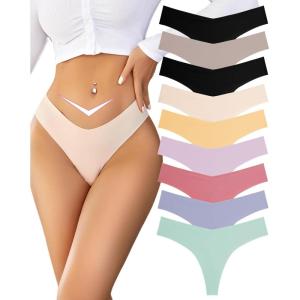 imageFINETOO 9 Pack Seamless Thongs for Women No Show Underwear V Waisted Comfortable Sexy Thong Panties XSXLD9pack