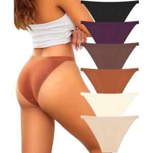 imageFINETOO Seamless Underwear for Women High Cut String Bikini Panties Low Rise Hipster Ladies Sexy Cheeky Underwear Brief6pack Black1 Wine1 Nude1 Ivory1 Grey1 Orange1