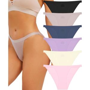 imageFINETOO Seamless Underwear for Women High Cut String Bikini Panties Low Rise Hipster Ladies Sexy Cheeky Underwear Brief6pack Blackpinkkhakibluepurpleivory
